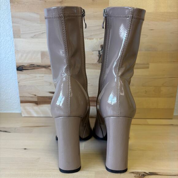 Princess Polly Barcelona Crinkle Taupe Patent Leather Boots W8 - Picture 4 of 12